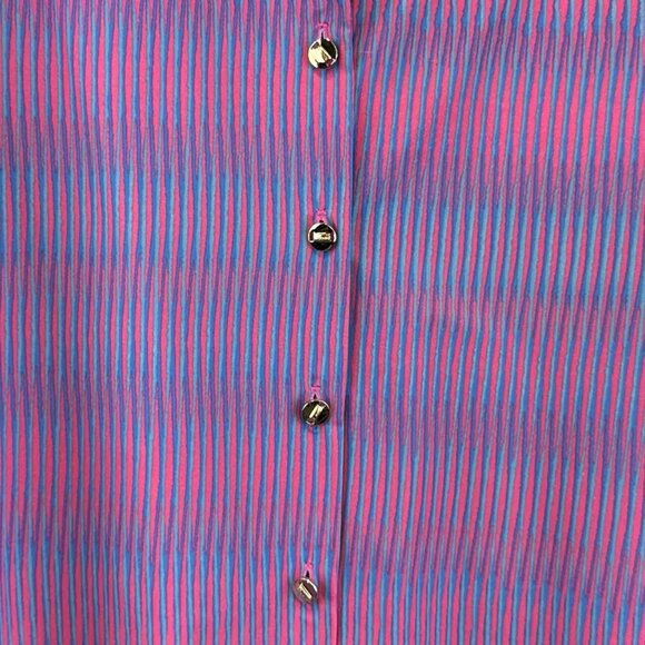 ST. JOHN LONGSLEEVE Abstract Lines Women's Size 14 Pink & Blue Blouse - Picture 2 of 4